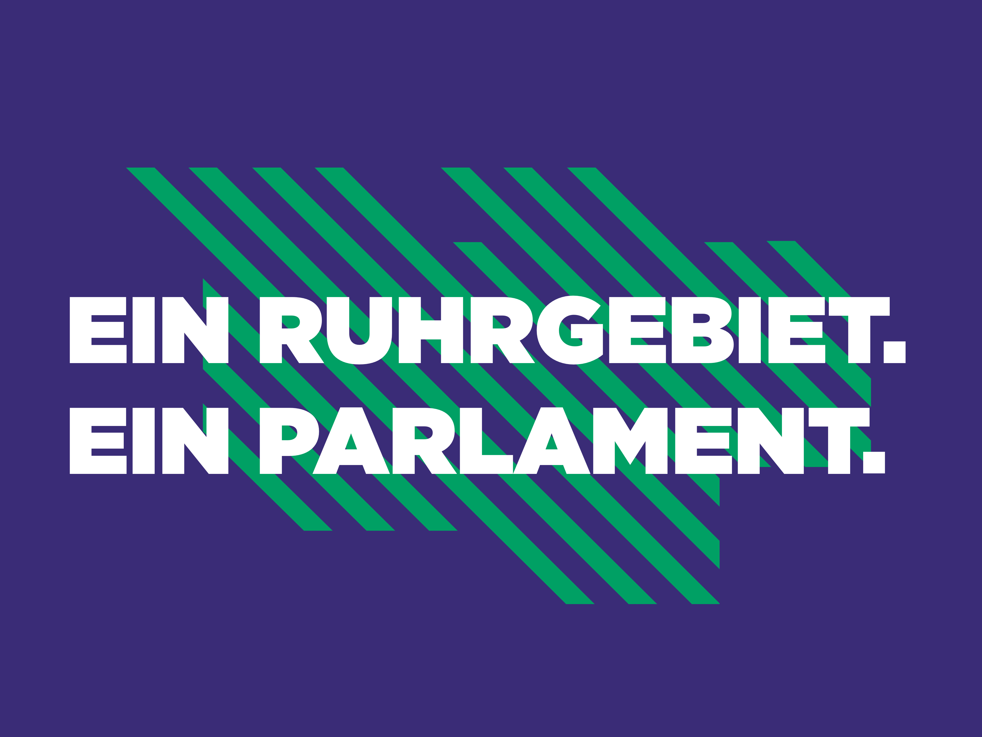 Grafik in lila mit dem Slogan "Ein Ruhrgebiet. Ein Ruhrparlament."