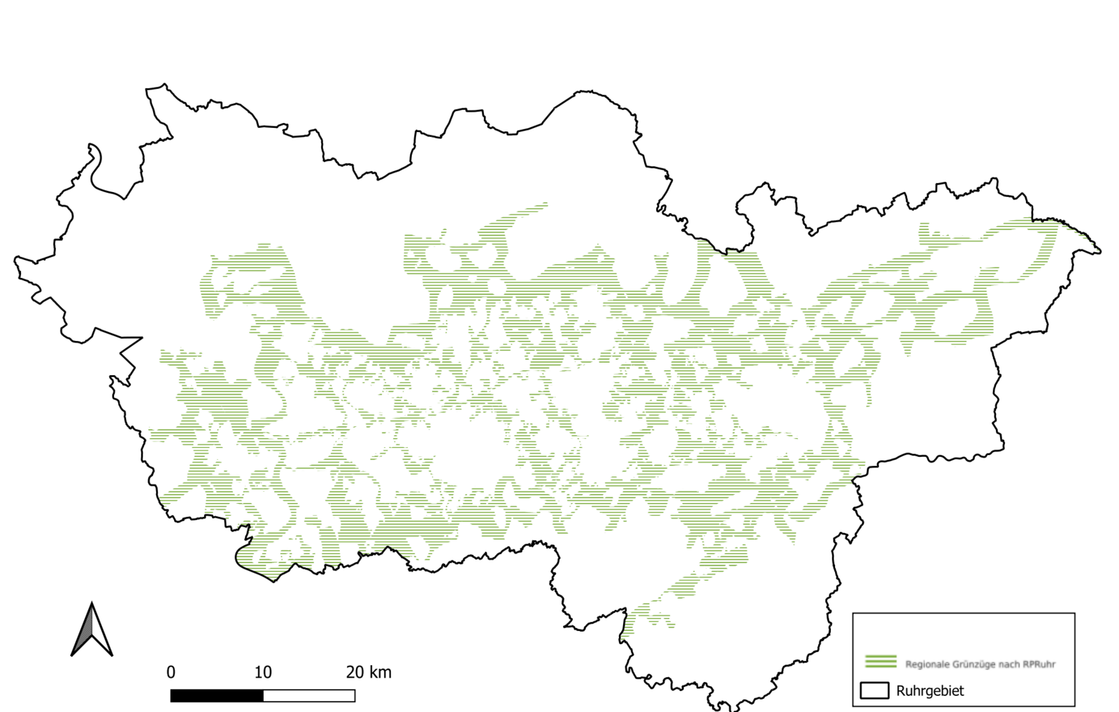 Screenshot der Kartenanwendung WebMap Grüne Infrastruktur, dargestellt sind die regionalen Grünzüge in der Metropole Ruhr