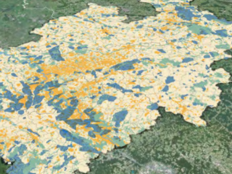 Luftbild von NRW hinterlegt mit Kartenausschnitt des LEP