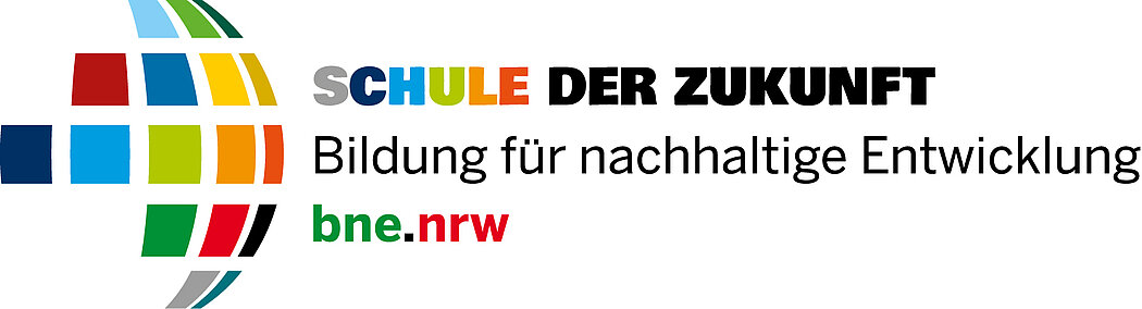 Globus bestehend aus 17 bunten Kacheln, die das Logo des Landesprogramms Schule der Zukunft darstellen soll