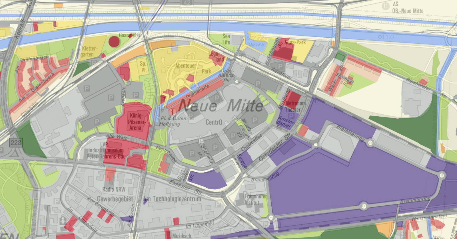 Ausschnitt aus der Flächennutzungskartierung: Neue Mitte Oberhausen, 1999. Abb: RVR