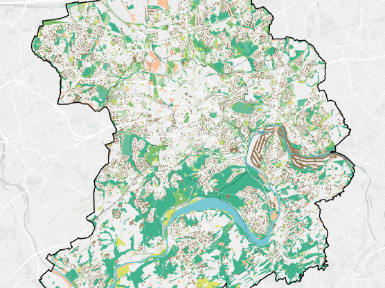 Karte mit den Wald- und Grünflächen der Stadt Essen