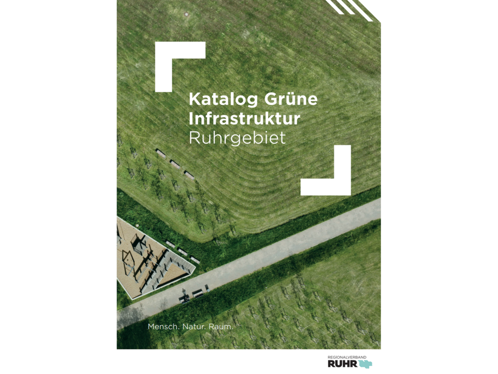 Luftaufnahme einer grünen Parklandschaft mit Wegen, Wiesen und Aufenthaltsflächen 