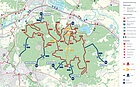 Karte: Anreise, Strecken und Wanderparkplätze zur MTB-Strecke Haard on Tour.