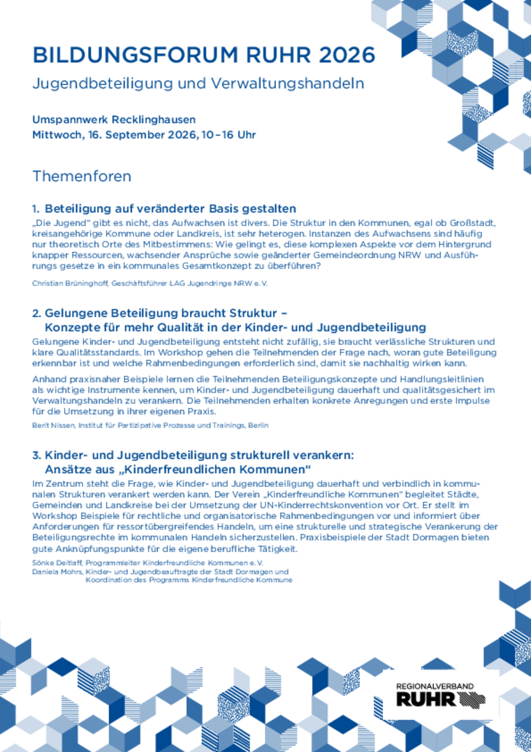 Beschreibungen der vier Workshops des Bildungsforums 2026