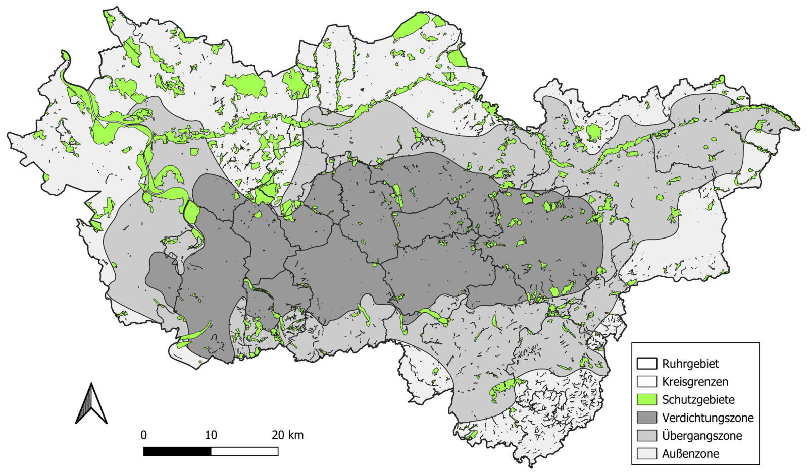 Karte mit den Schutzgebieten im Ruhrgebiet