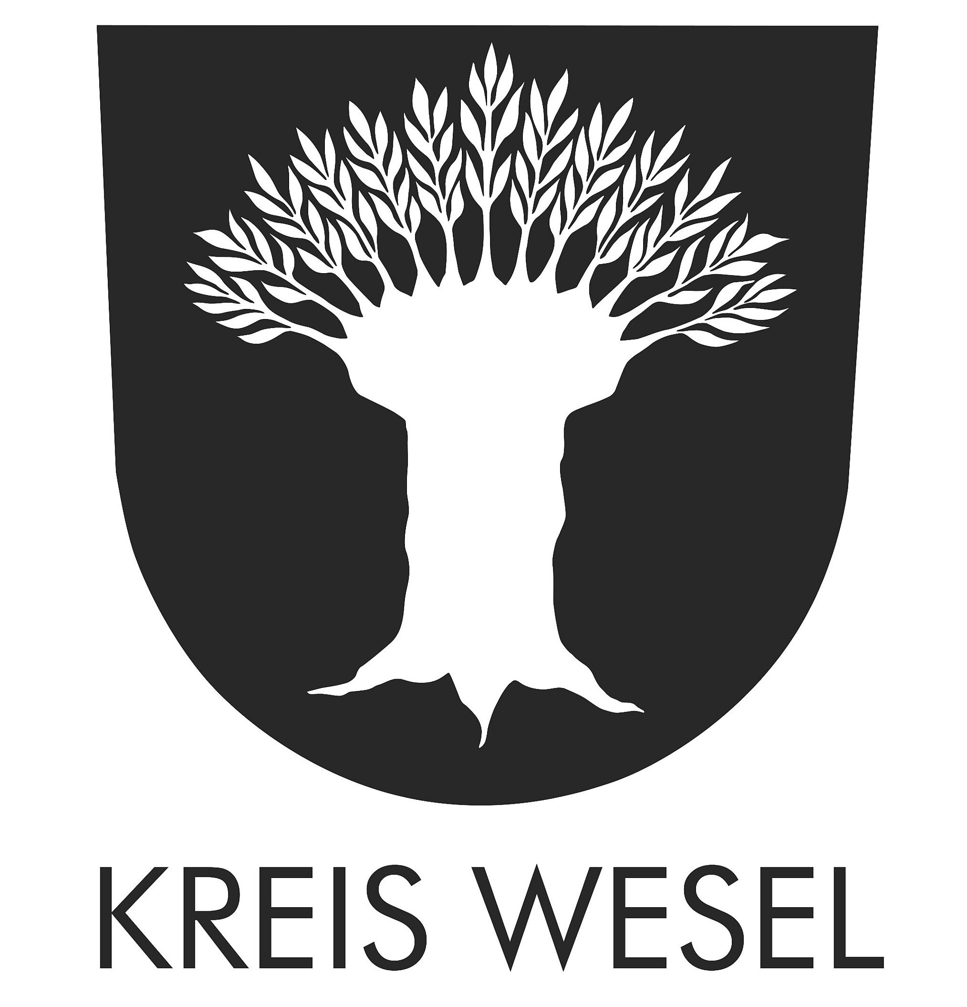 Logo des Kreis Wesel mit der niederrheinischen Kopfweide in s/w