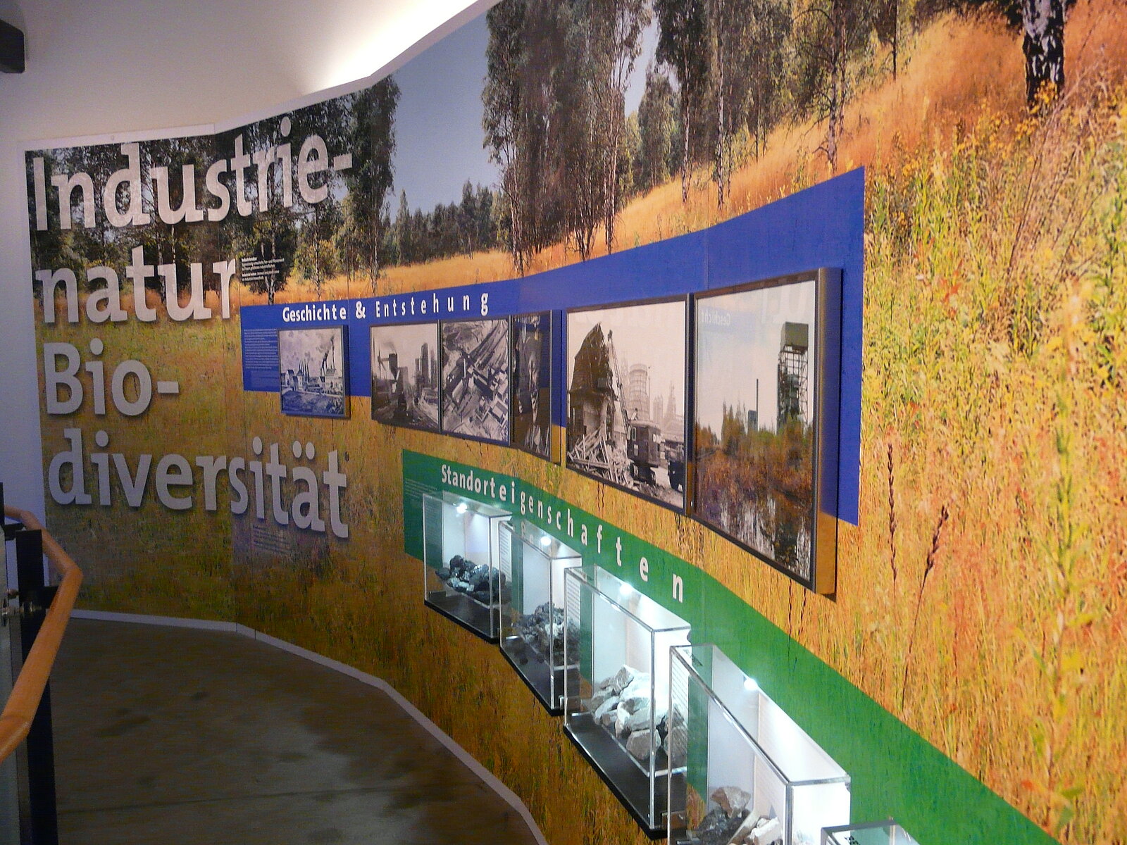 Blick in die Ausstellung zur Route Industrienatur im RVR-Besucherzentrum Haus Ripshorst in Oberhausen.