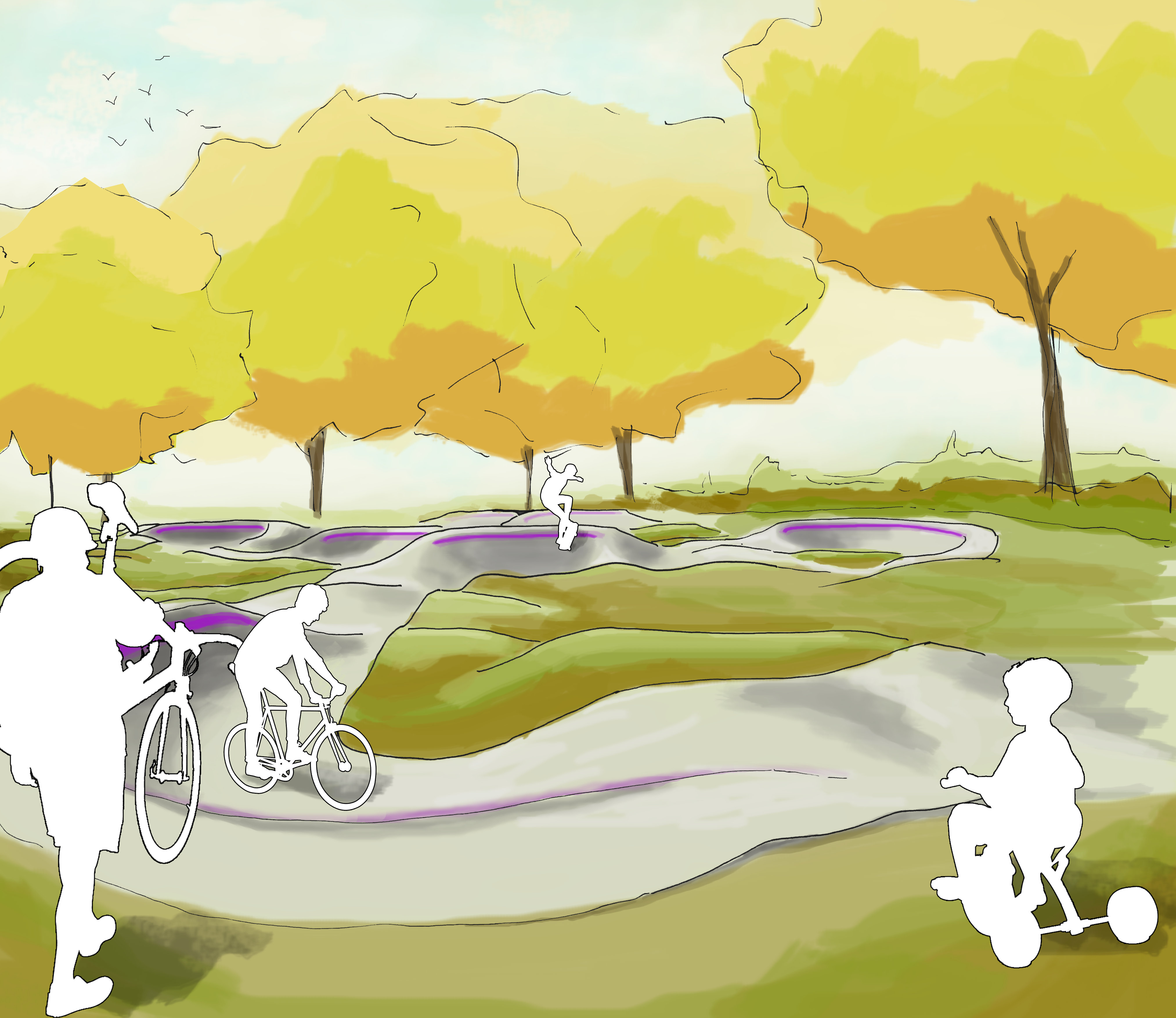 Pumptrackanlage im Revierpark Gysenberg. Grafik: Drecker