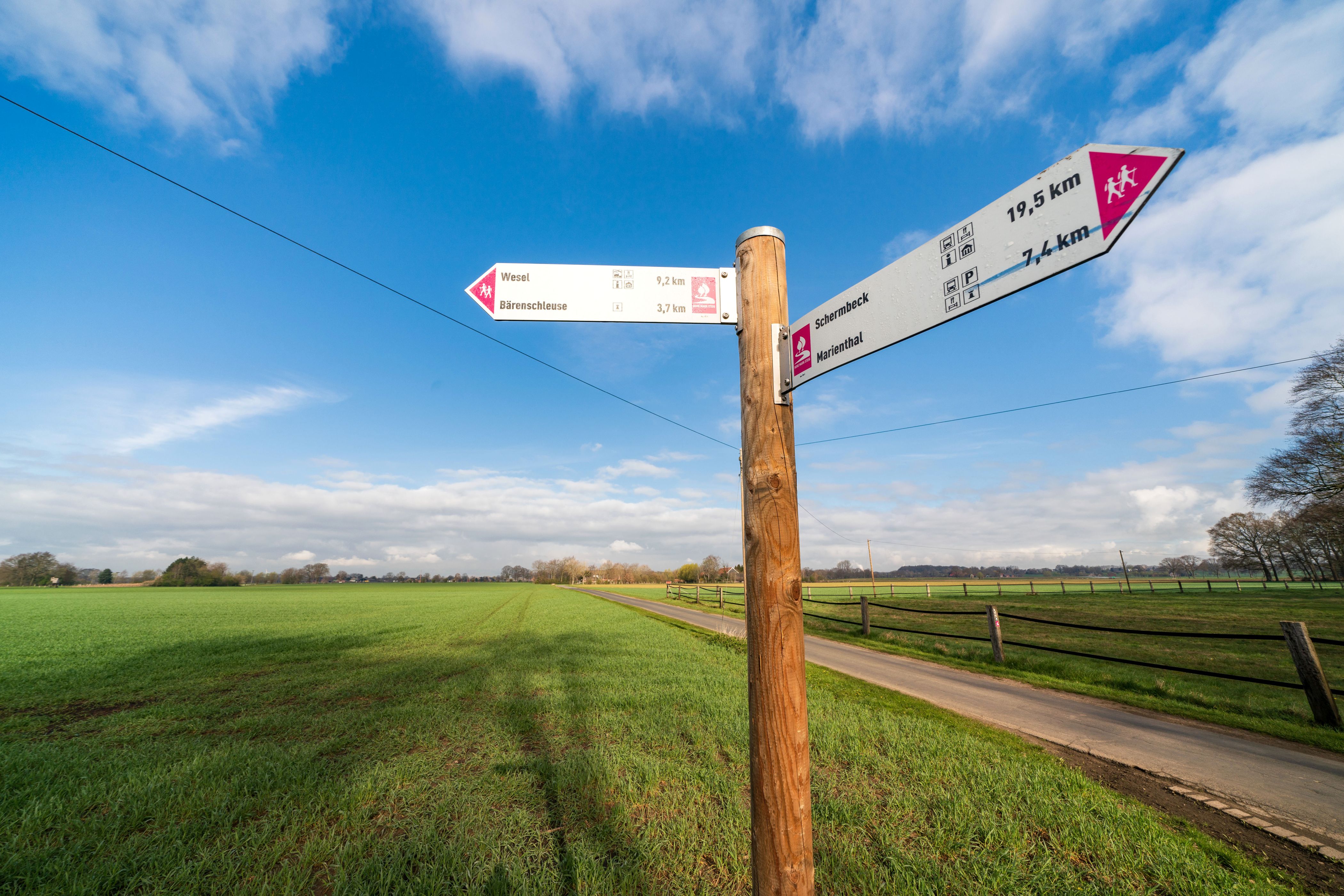 Fernwanderweg Hohe Mark Steig zwischen Olfen und Wesel - Nähe Otto-Pankok Museum bei Hünxe-Drevenack.