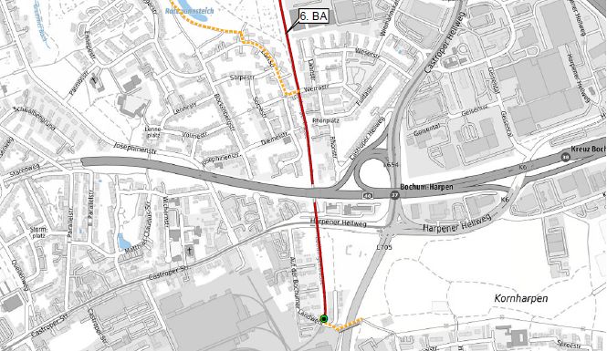 Karte: Verlauf Emscher Park Radweg im Bochumer Norden.