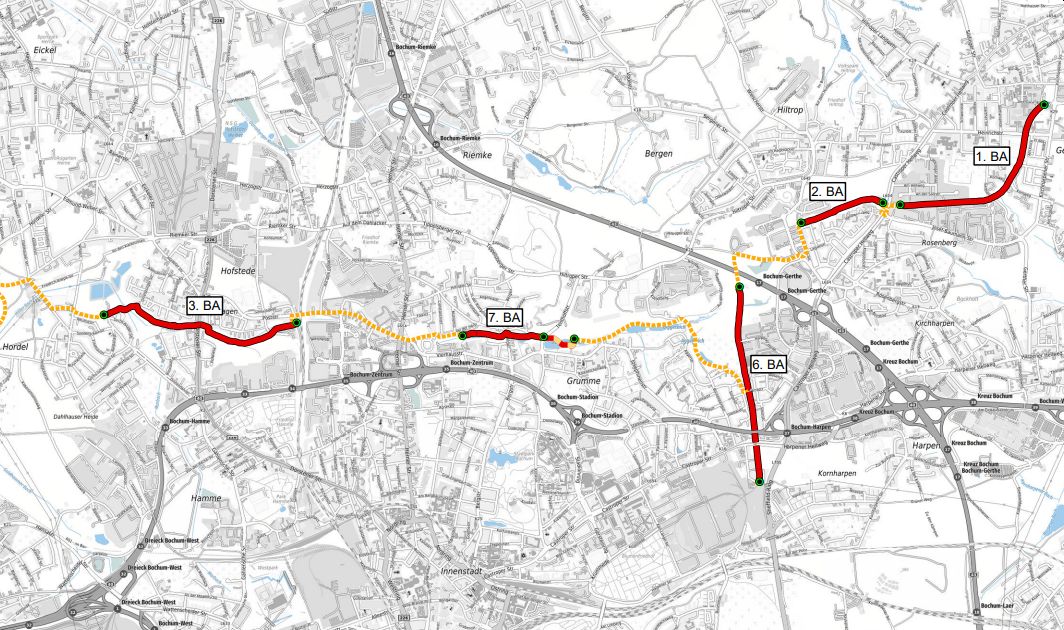 Ausschnitt - Karte Emscher Park Radweg Bochum - vollständige Ansicht siehe PDF-Download weiter unten.