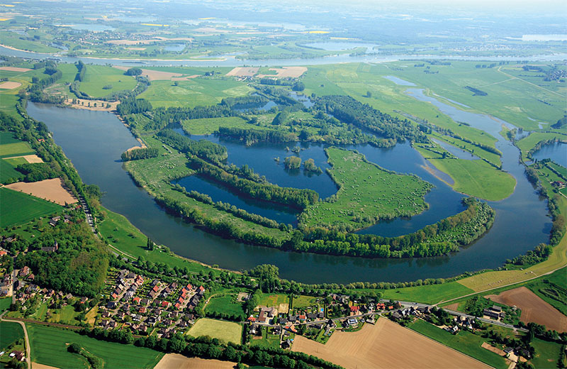 Luftaufnahme der Bislicher Insel in Xanten.