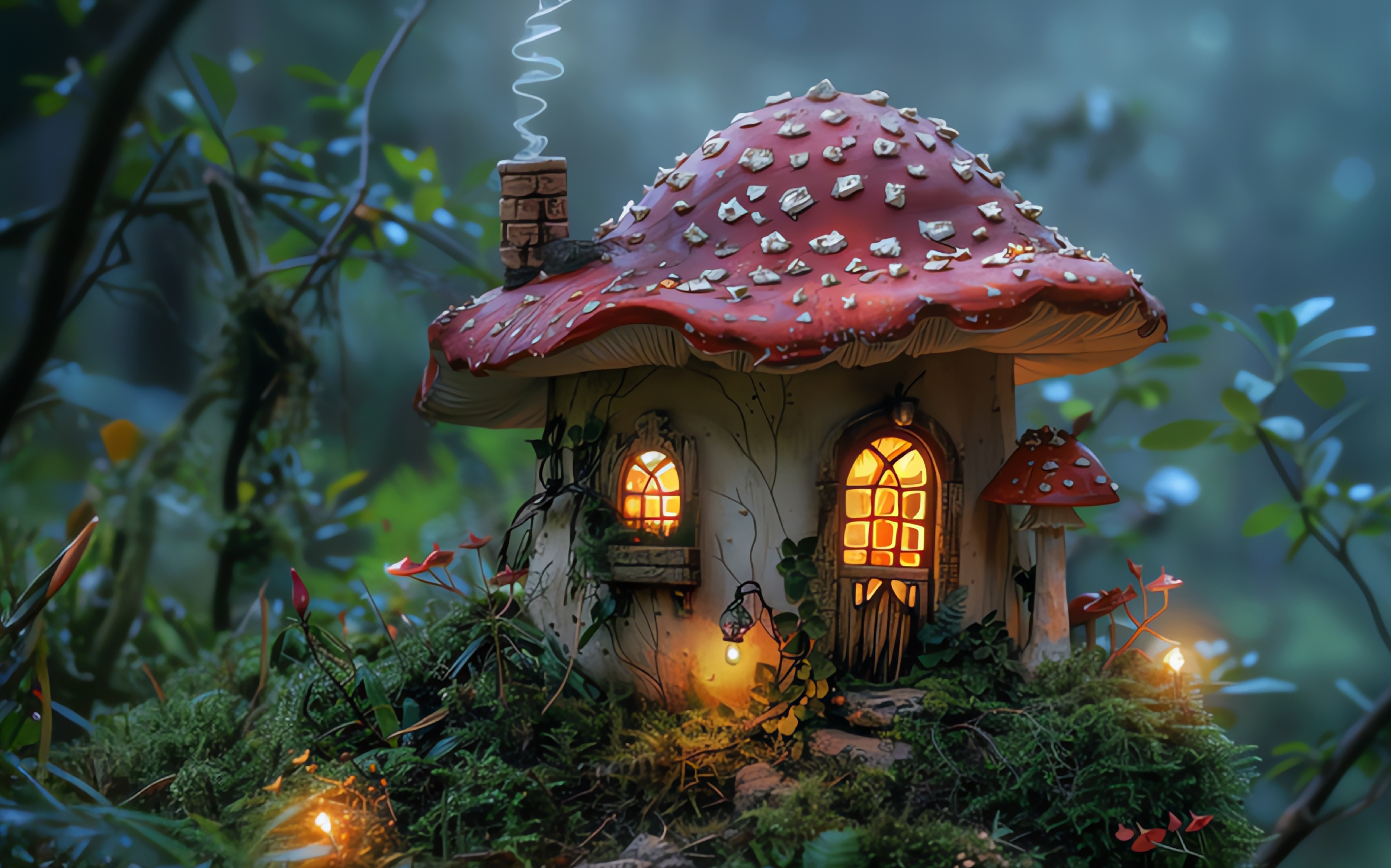 mushroom house in forest, AI generated