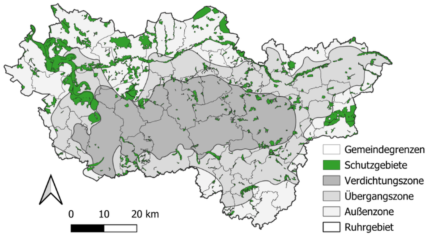 Karte mit den Schutzgebieten im Ruhrgebiet