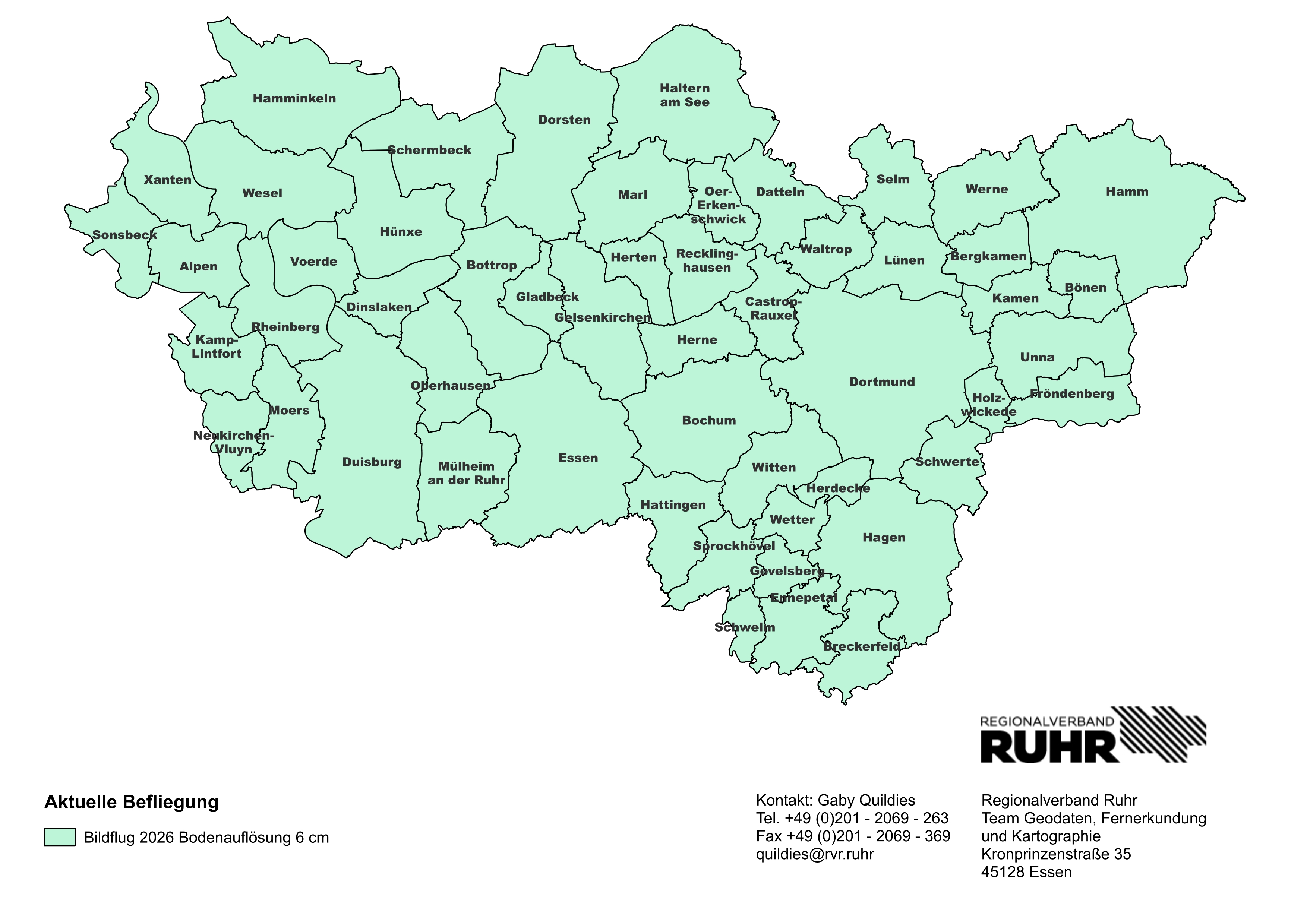 Befliegung 2026 Landkarte des Ruhrgebiets.