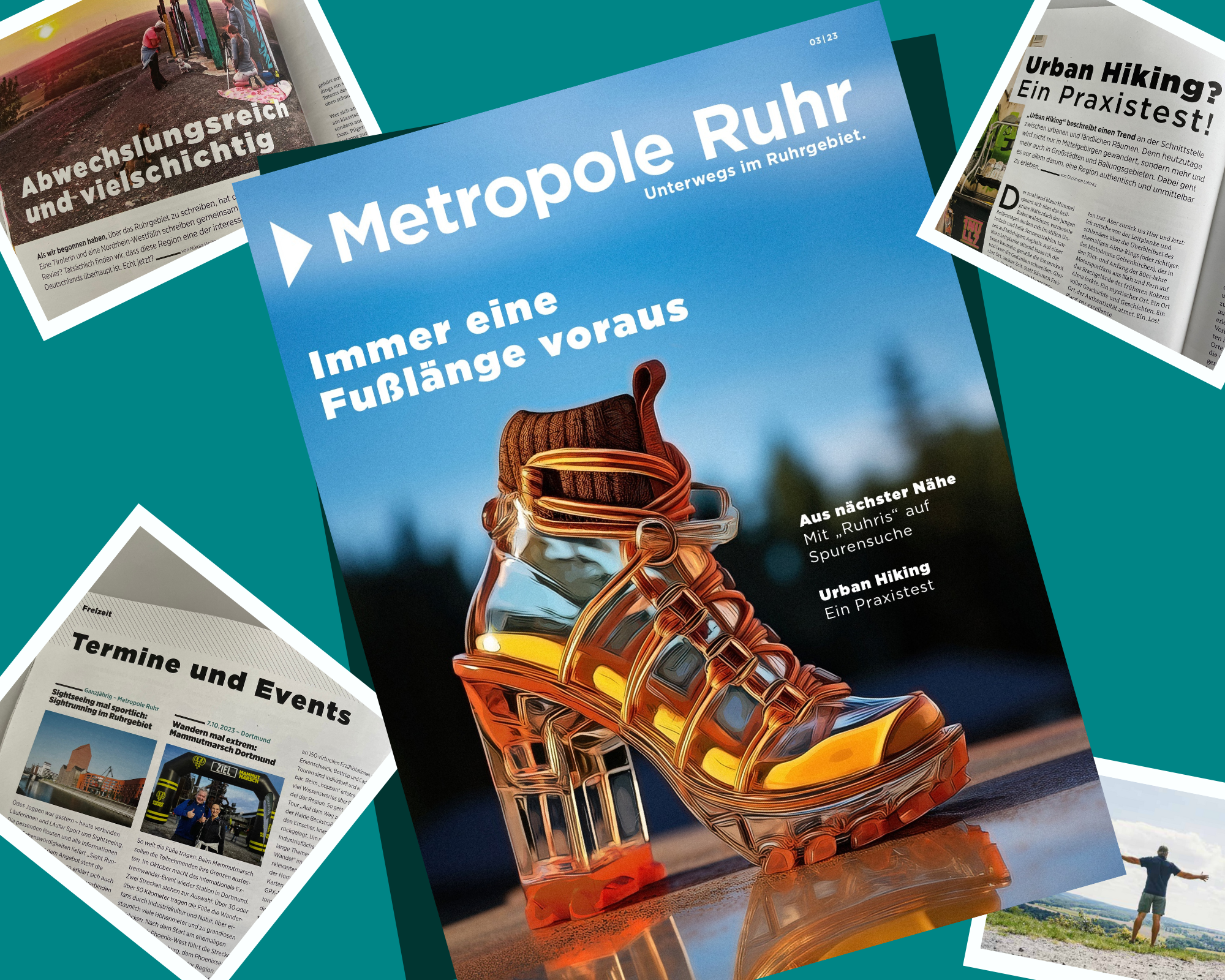 Titelblatt - bunter Damenschuh - mit Collage der Artikeln