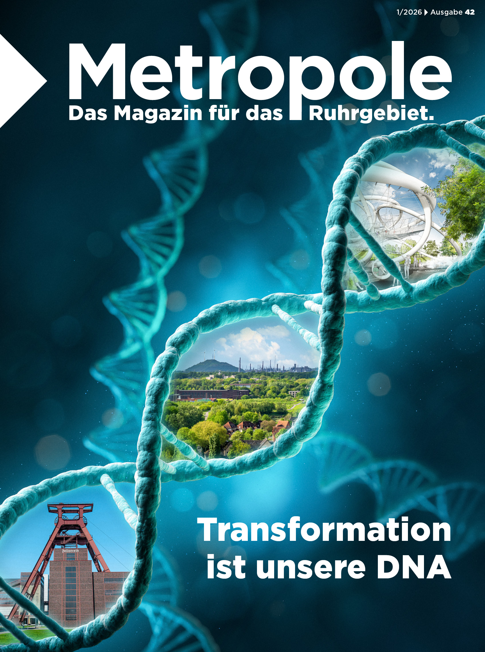 DNA-Spur mit markanten Symbolen aus der Region wie Förderturm.
