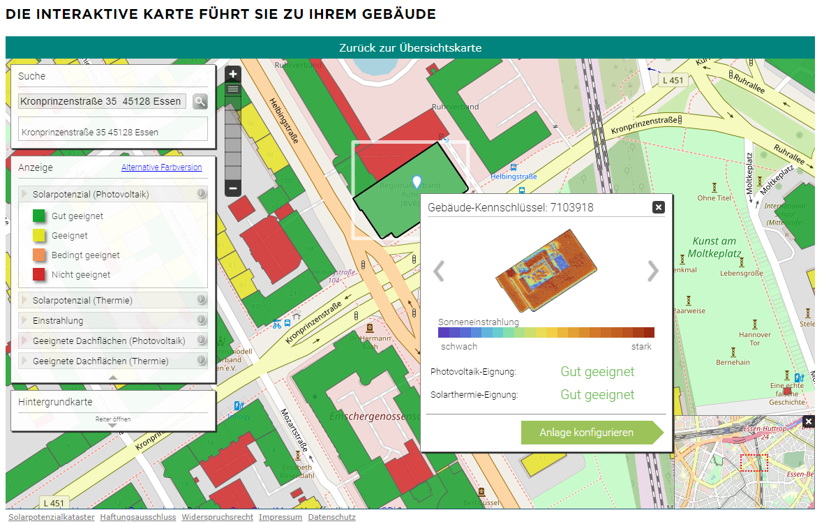 Mit nur wenigen Klicks gelangen Interessierte über das Solardachkataster zu einer ersten Einschätzung, ob das eigene Haus für eine PV-Anlage geeignet ist.