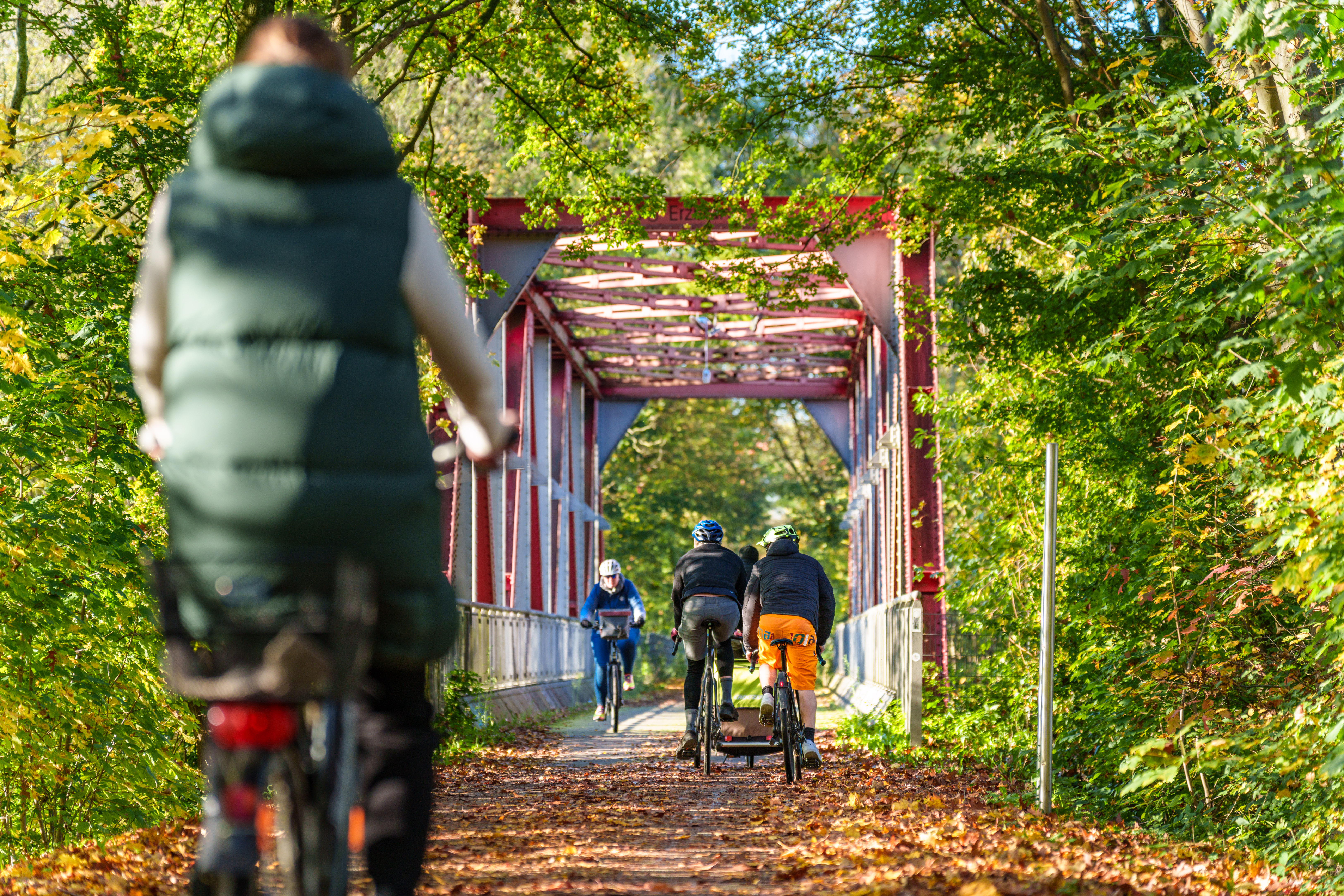 Radfahrende auf einer Trasse.
