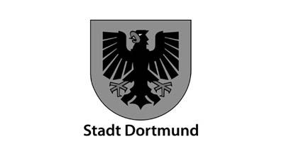 Das Logo der Stadt Dortmund mit dem Stadtwappen (Adler) in s/w