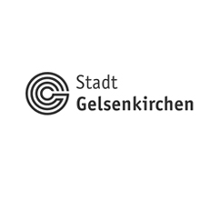 Logo der Stadt Gelsenkirchen mit dem kreisförmigen Icon in s/w