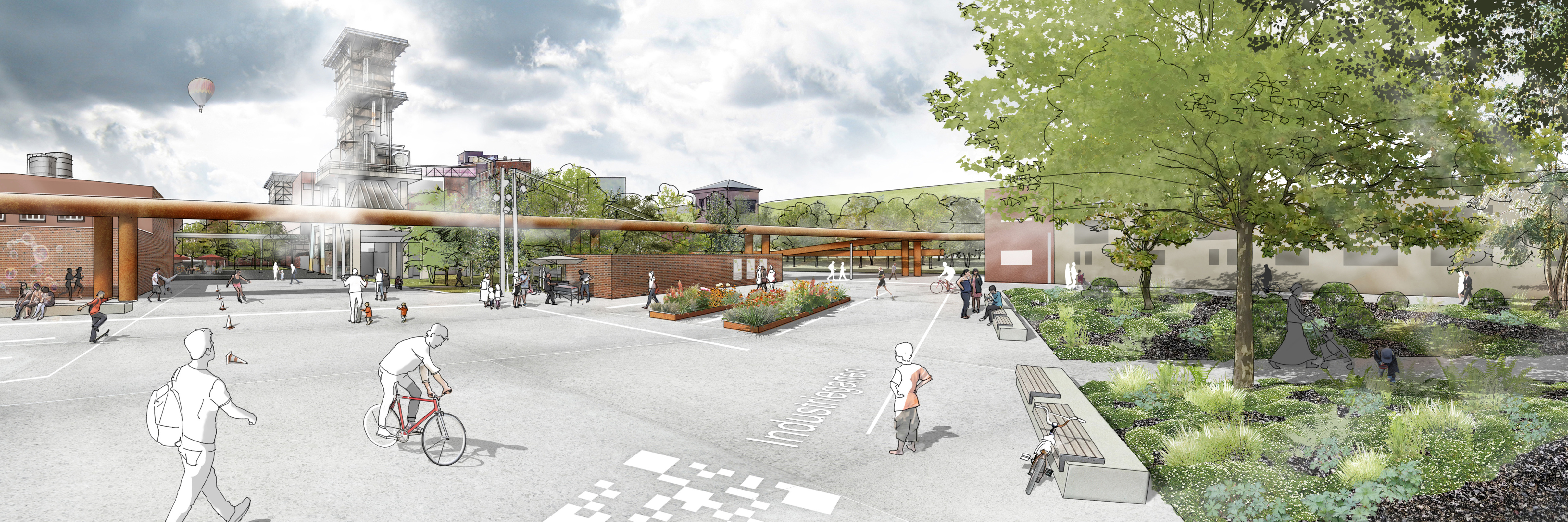 Siegerentwurf "Wolkenspielplatz" (Perspektive) im Wettbewerb für Zukunftsgarten "Emscher nordwärts" in Dortmund für die IGA 2027.