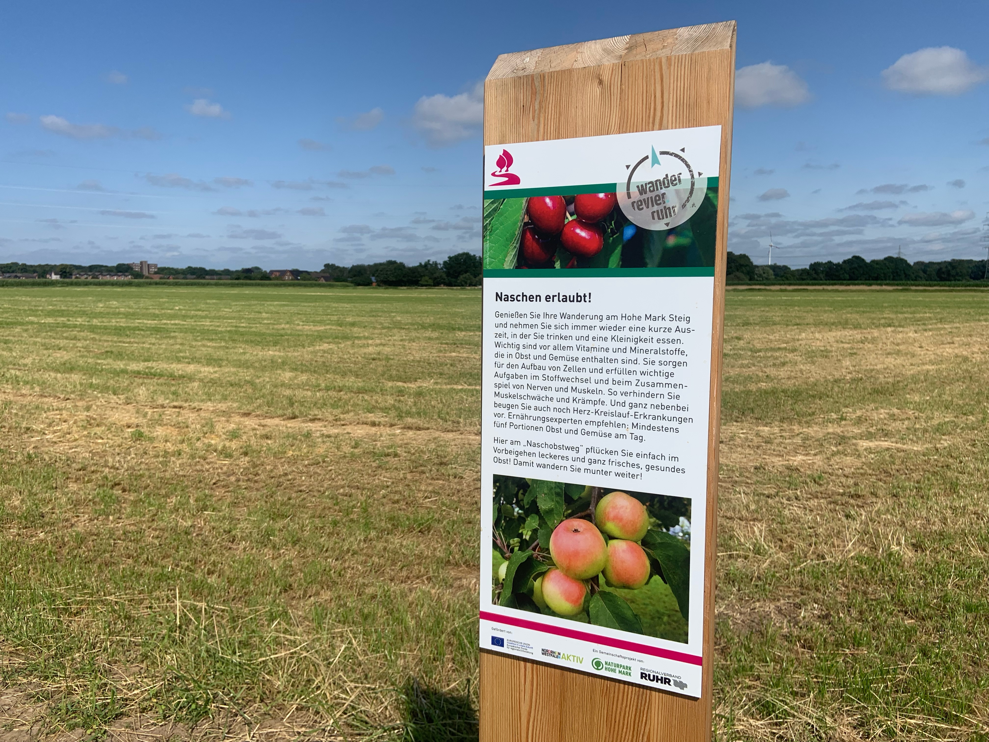 Info-Stele zum neuen Nasch-Obst-Weg im Kreis Wesel am Hohe-Mark-Steig.