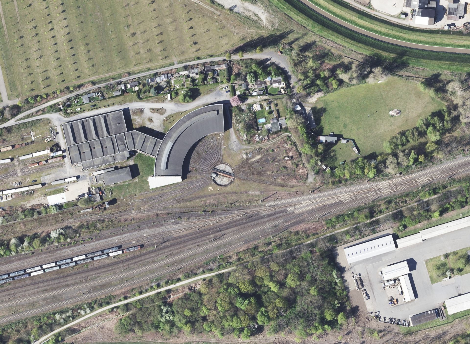 Das Bahnbetriebswerk Bismarck in Gelsenkirchen aus der Vogelperspektive.