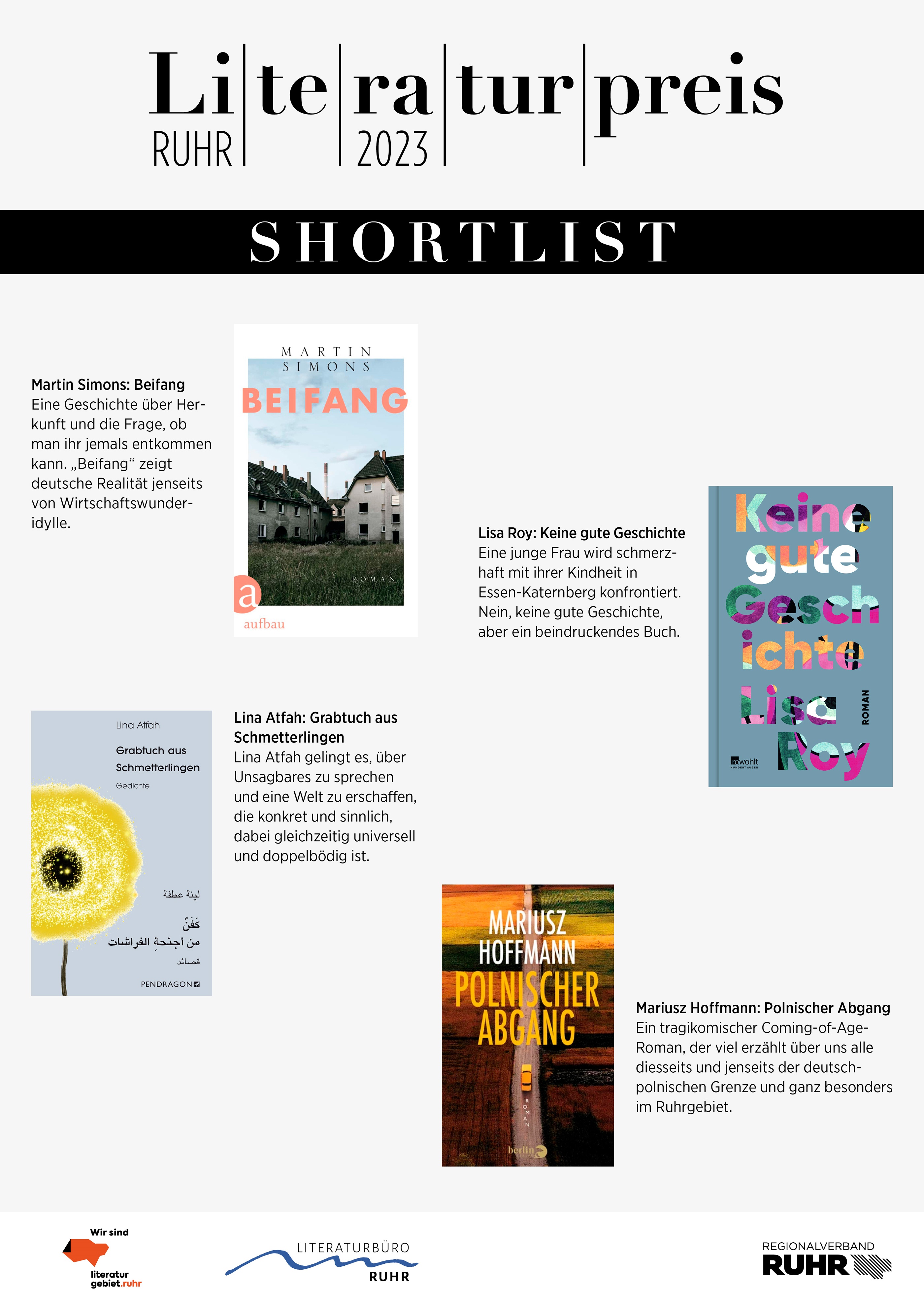 Aktualisierte Shortlist Literaturpreis Ruhr 2023