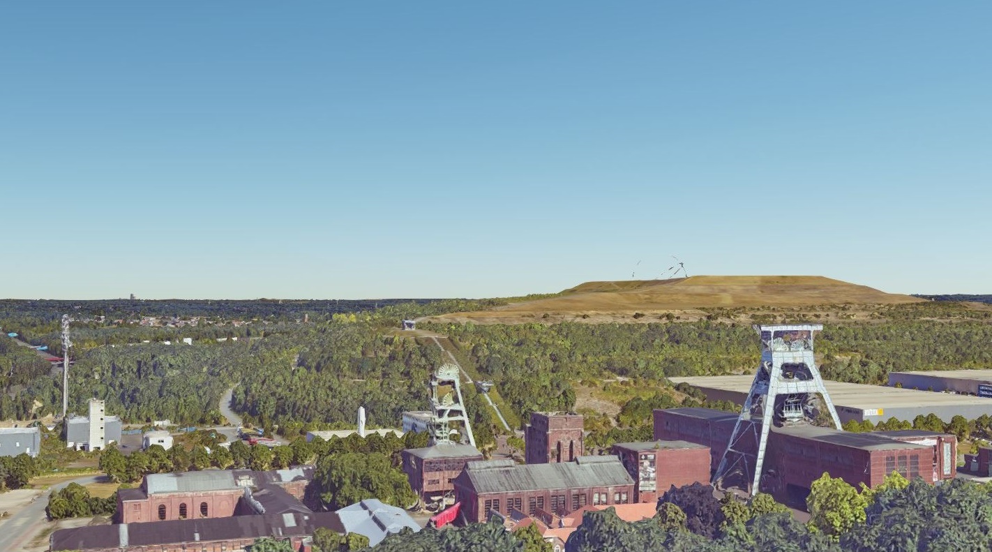 Auch von der Zeche Ewald an der Stadtgrenze Herten/Recklinghausen gibt es 3D-Aufnahmen (mit der Halde Hoheward im Hintergrund).