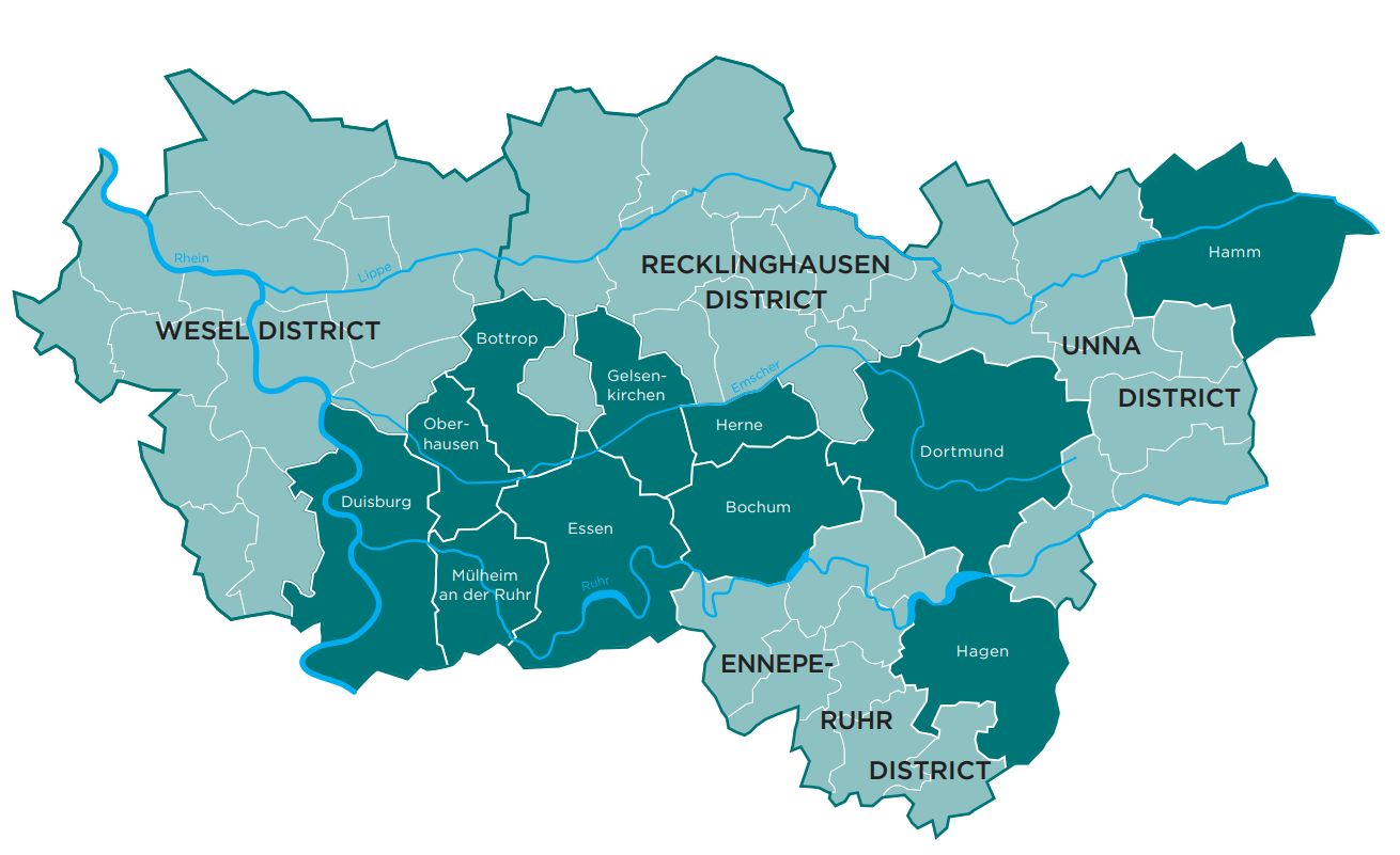 The RVR Association area - cities and administrative districts.
